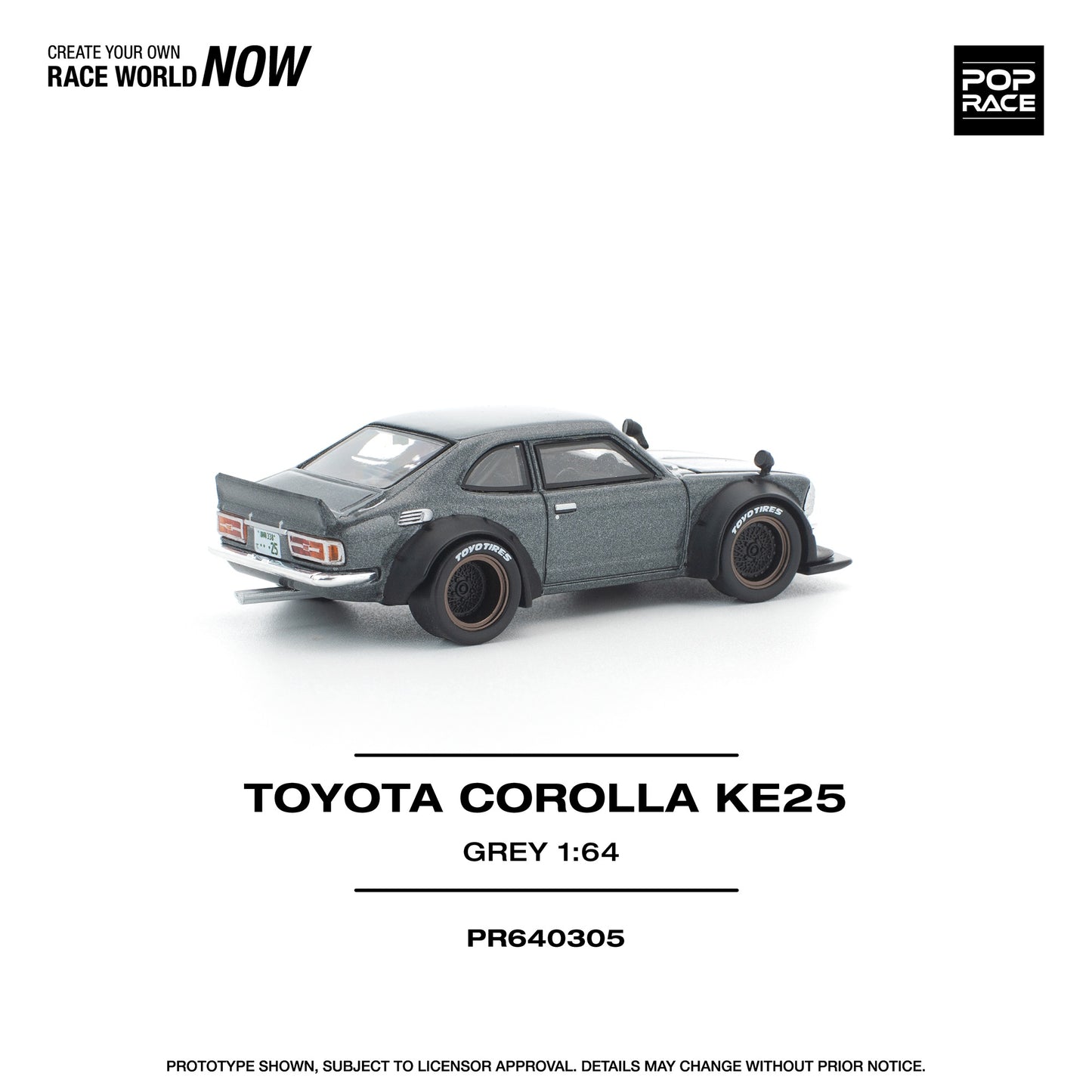 (PRE-ORDER) POPRACE 1:64 TOYOTA COROLLA KE 25 MATTE GREY PR640305