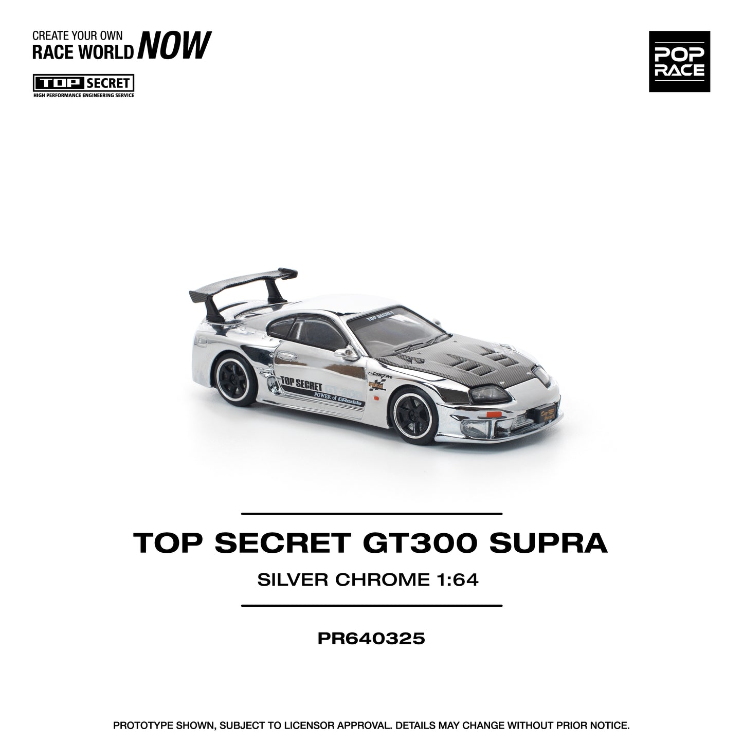 (PRE-ORDER) POPRACE 1:64 TOP SECRET GT300 SUPRA - SILVER CHROME PR640325