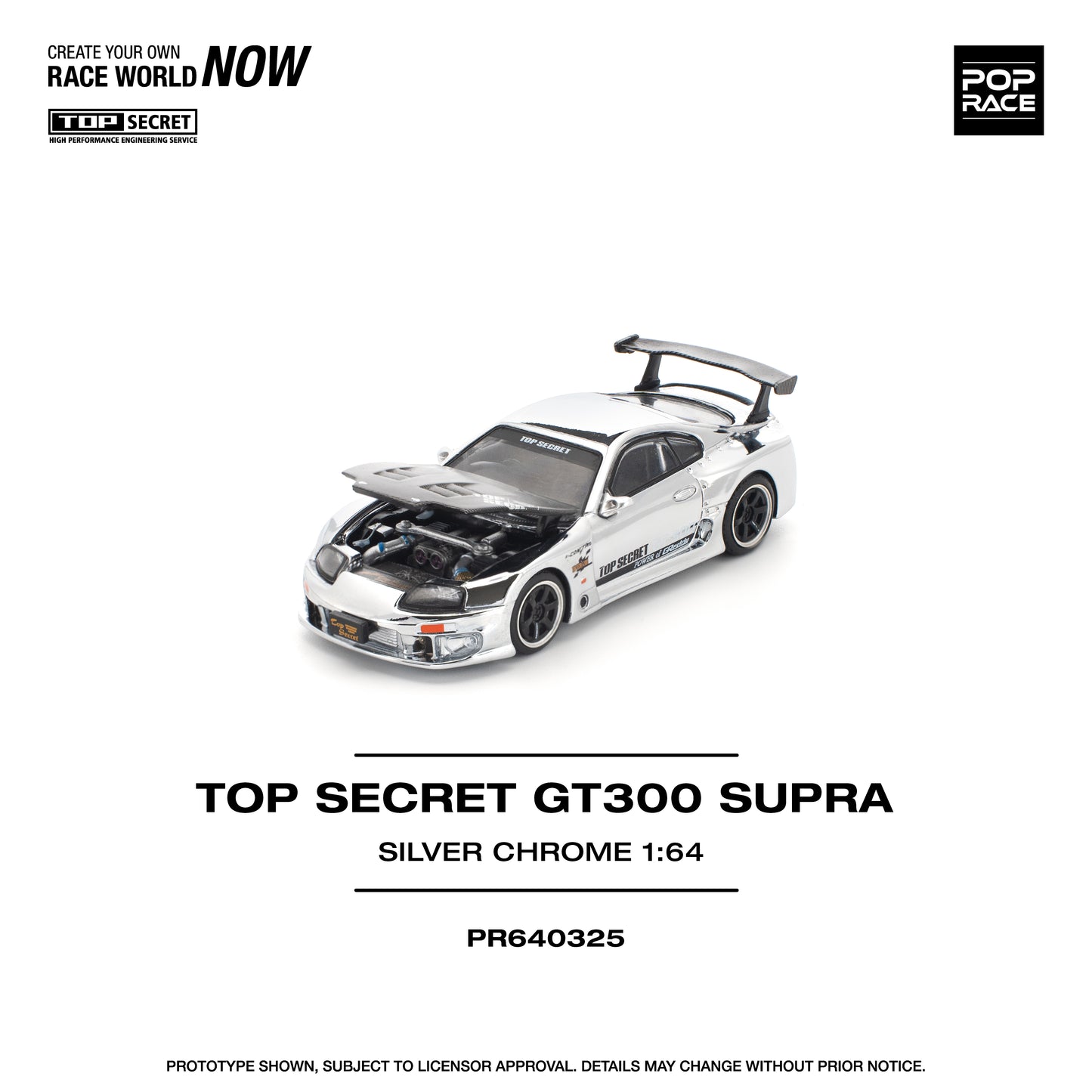 (PRE-ORDER) POPRACE 1:64 TOP SECRET GT300 SUPRA - SILVER CHROME PR640325
