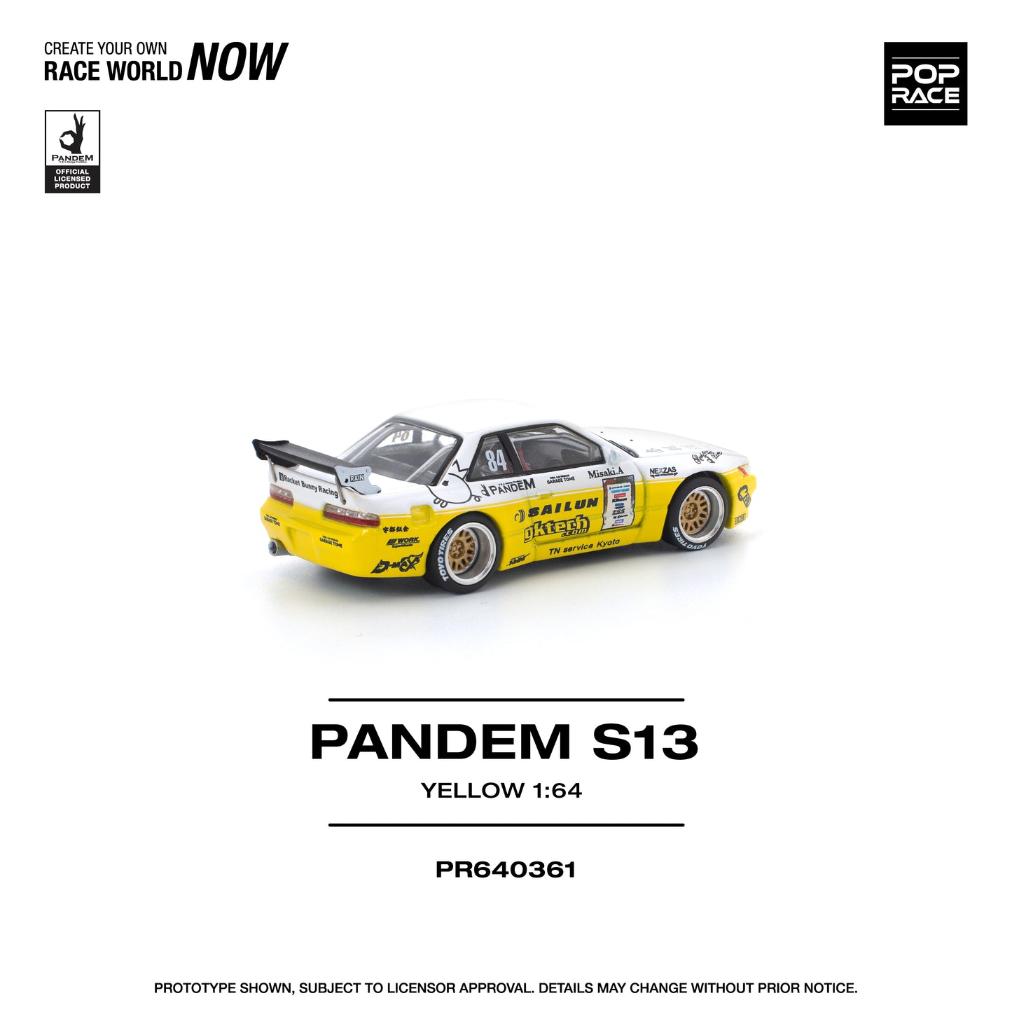 (PRE-ORDER) POPRACE 1:64 PANDEM SILVIA S13 2020 D1 LIGHTS YELLOW/WHITE
