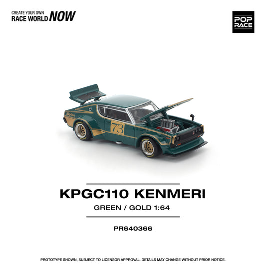 (PRE-ORDER) POPRACE 1:64 KPGC110 KENMERI RACING #73 GREEN/GOLD