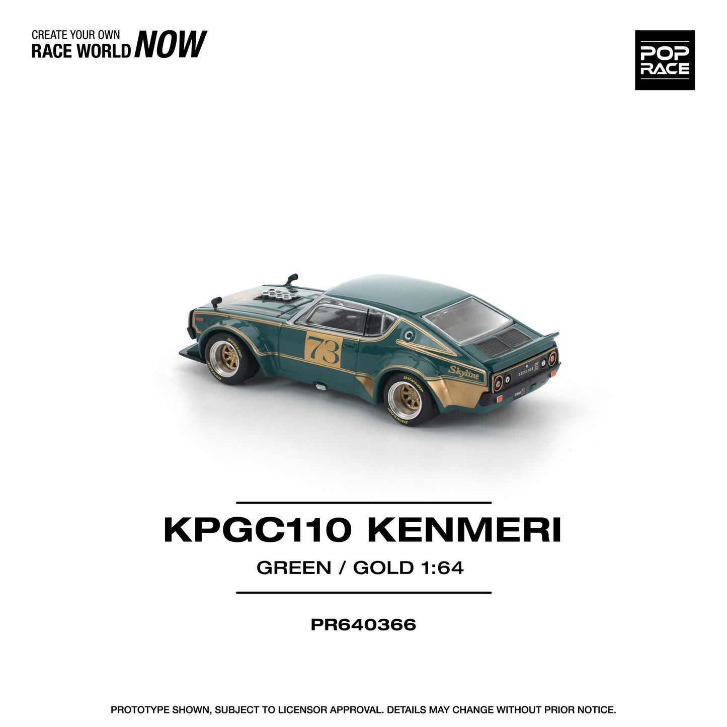 (PRE-ORDER) POPRACE 1:64 KPGC110 KENMERI RACING #73 GREEN/GOLD
