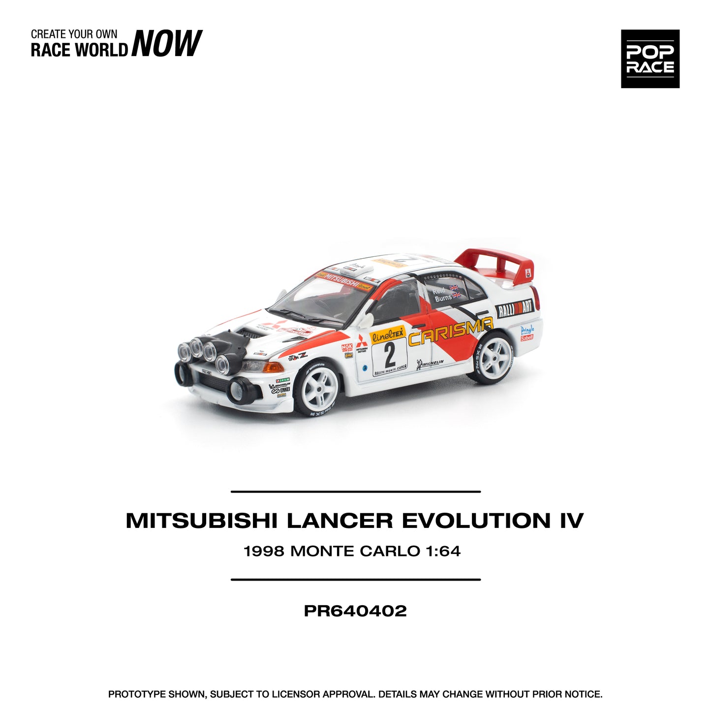 (PRE-ORDER) POPRACE 1:64 MITSUBISHI LANCER EVOLUTION IV - 1998 MONTE CARLO RALLY PR640402
