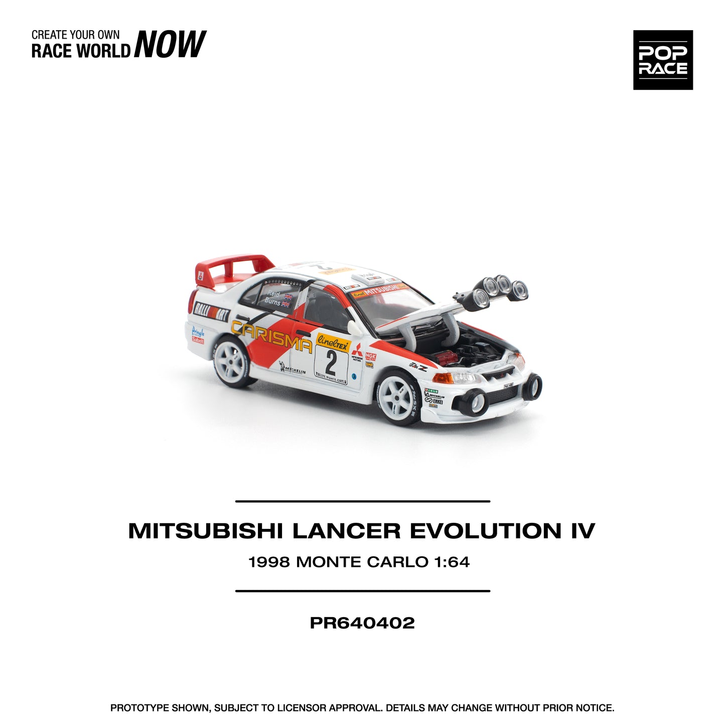 (PRE-ORDER) POPRACE 1:64 MITSUBISHI LANCER EVOLUTION IV - 1998 MONTE CARLO RALLY PR640402