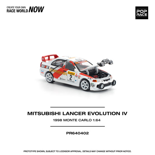 (PRE-ORDER) POPRACE 1:64 MITSUBISHI LANCER EVOLUTION IV - 1998 MONTE CARLO RALLY PR640402
