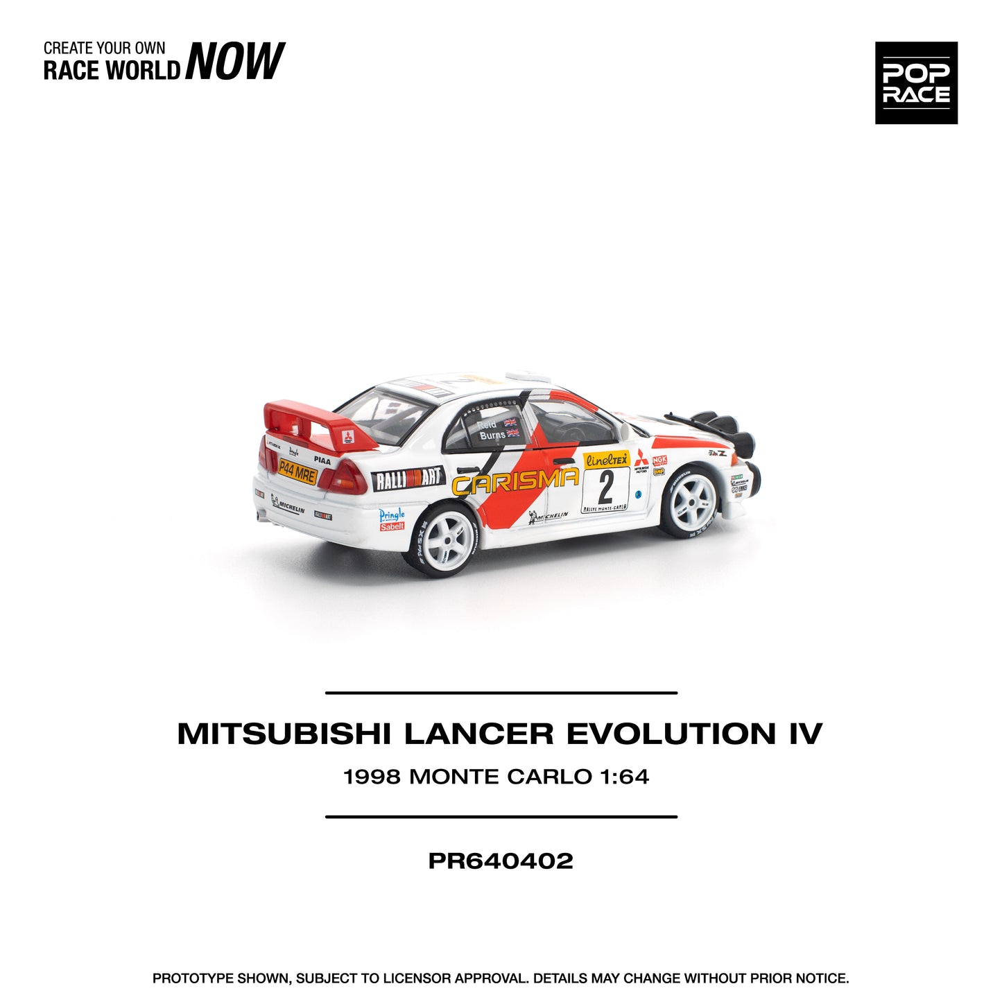 (PRE-ORDER) POPRACE 1:64 MITSUBISHI LANCER EVOLUTION IV - 1998 MONTE CARLO RALLY PR640402