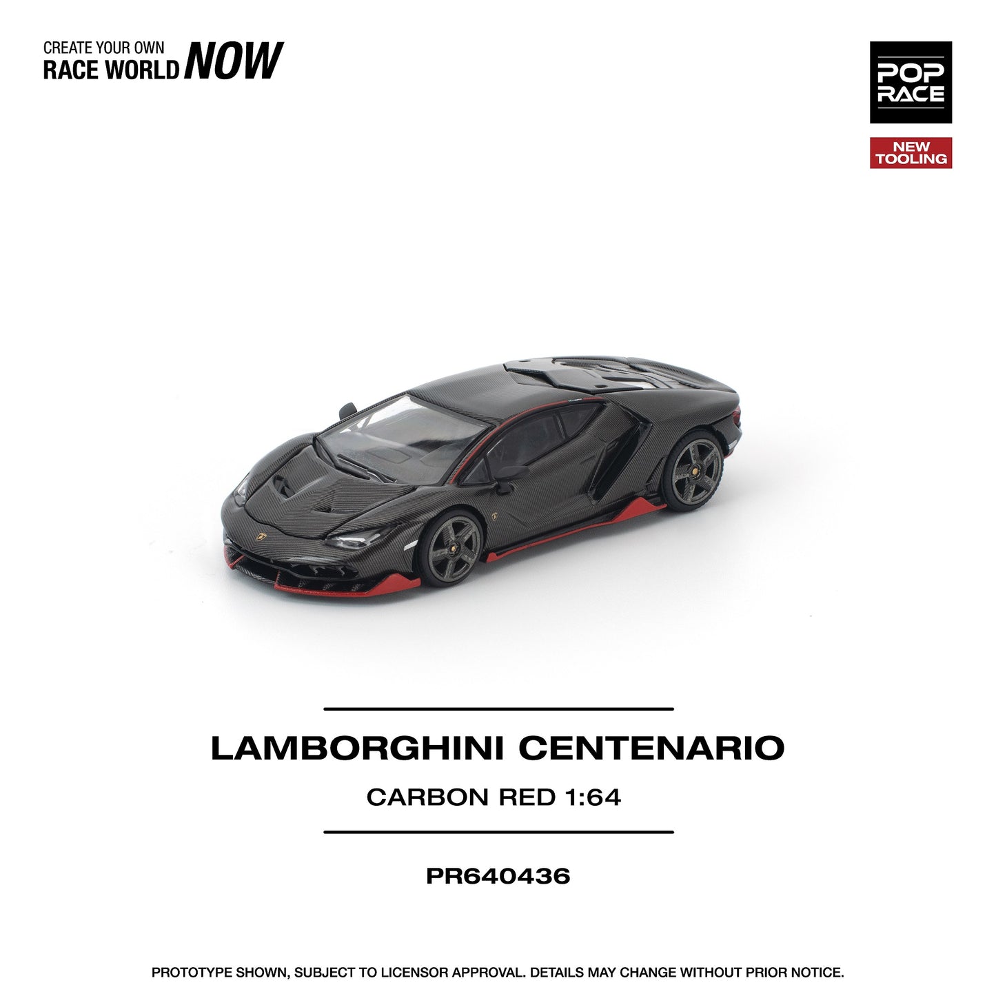 (PRE-ORDER) POPRACE 1:64 LAMBORGHINI CENTENARIO CARBON/RED PR640436
