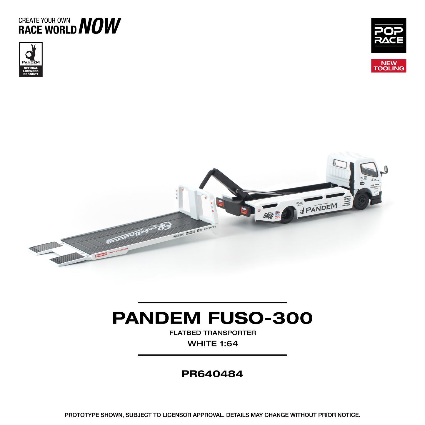 (PRE-ORDER) POPRACE 1:64 PANDEM FUSO 300 FLATBED TRANSPORTER WHITE PR640484