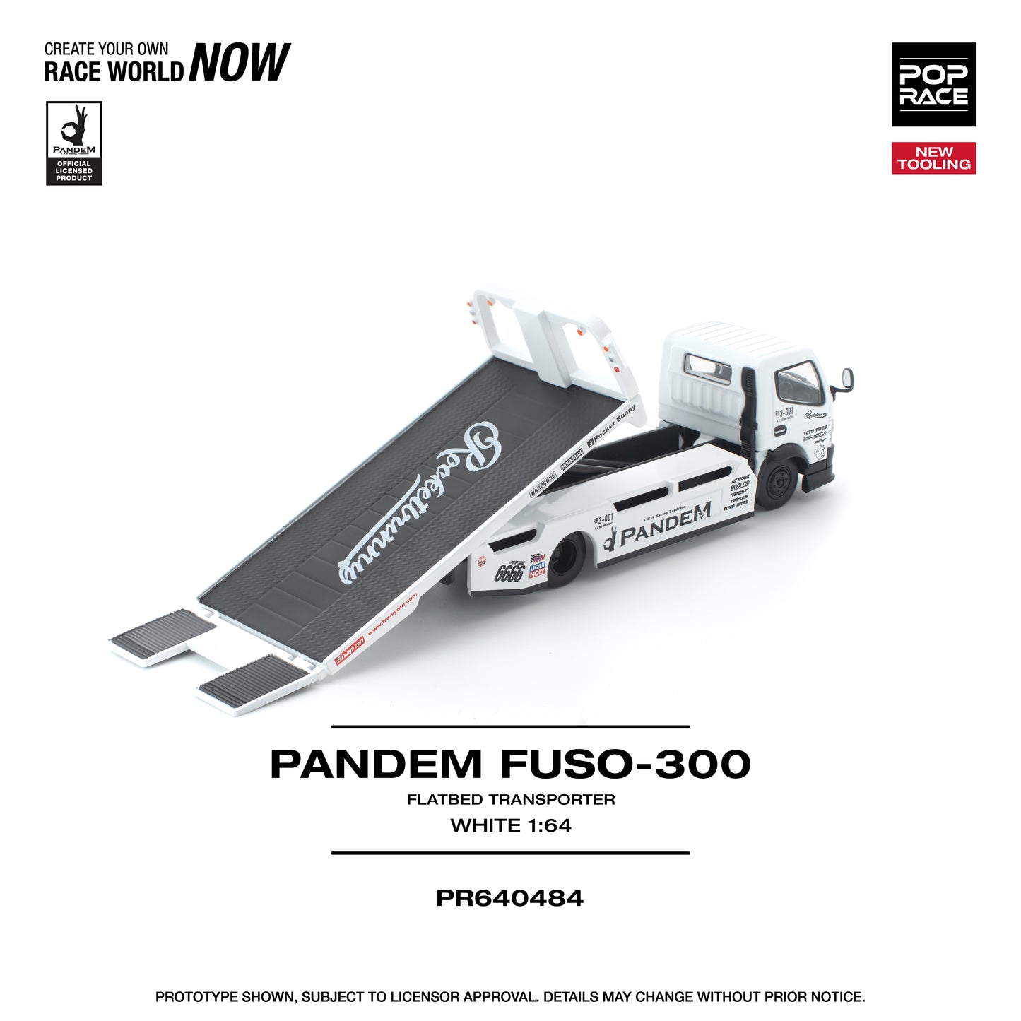(PRE-ORDER) POPRACE 1:64 PANDEM FUSO 300 FLATBED TRANSPORTER WHITE PR640484