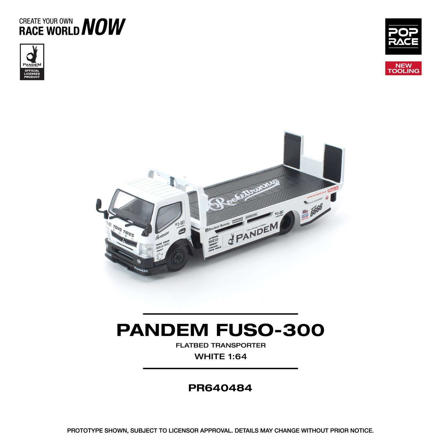 (PRE-ORDER) POPRACE 1:64 PANDEM FUSO 300 FLATBED TRANSPORTER WHITE PR640484
