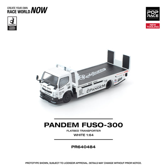 (PRE-ORDER) POPRACE 1:64 PANDEM FUSO 300 FLATBED TRANSPORTER WHITE PR640484
