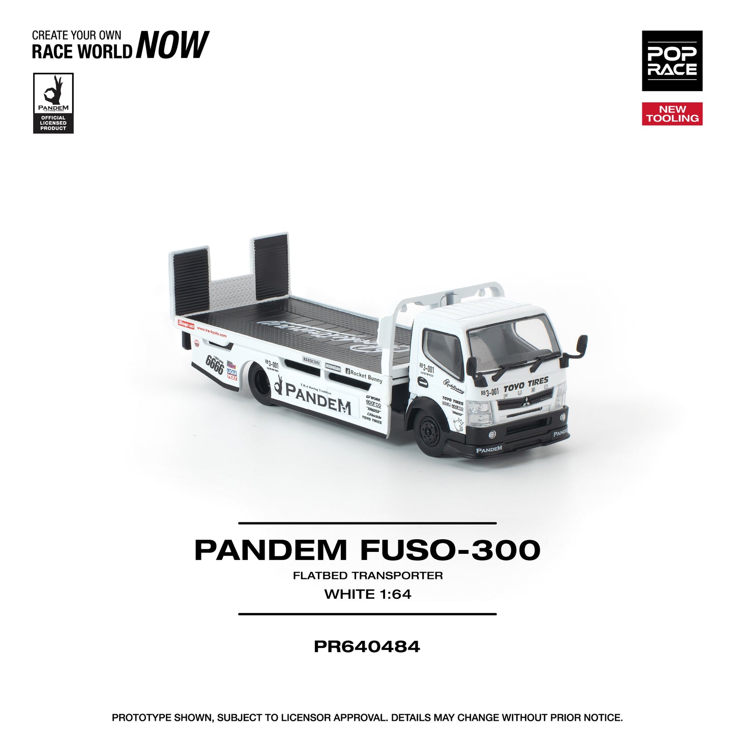 (PRE-ORDER) POPRACE 1:64 PANDEM FUSO 300 FLATBED TRANSPORTER WHITE PR640484