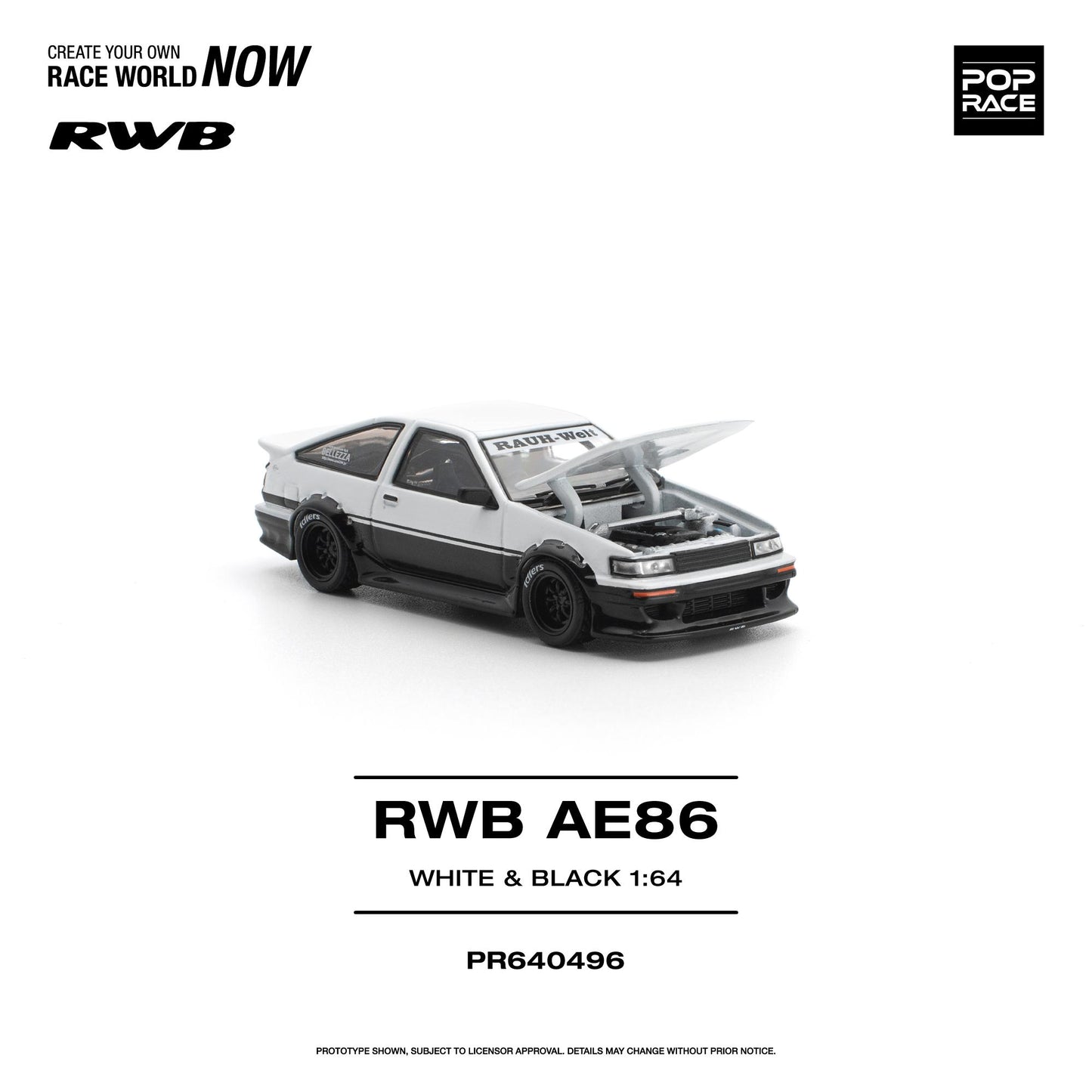 (PRE-ORDER) POPRACE 1:64 RWB AE86 WHITE BLACK PR640496
