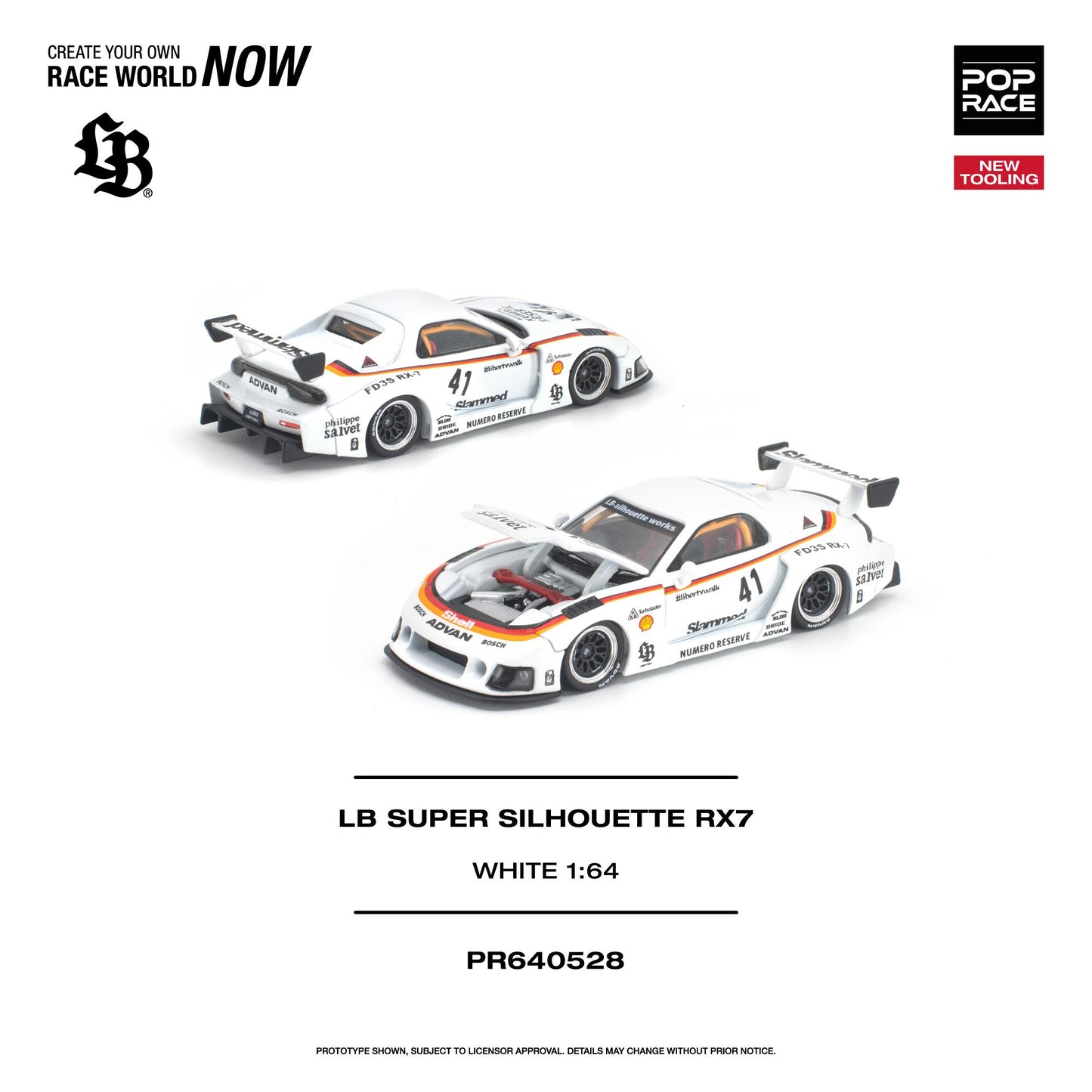 (PRE-ORDER) POPRACE 1:64 LB SUPER SILHOUETTE RX7 (FD3S) WHITE NEW TOOLING PR640528