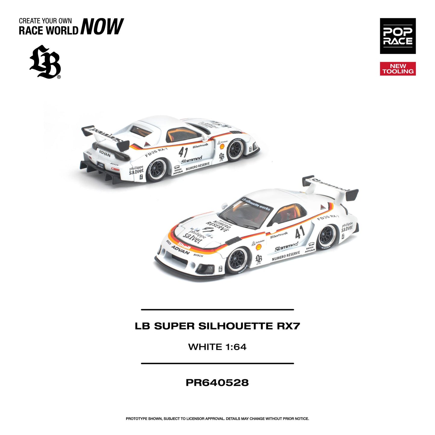 (PRE-ORDER) POPRACE 1:64 LB SUPER SILHOUETTE RX7 (FD3S) WHITE NEW TOOLING PR640528