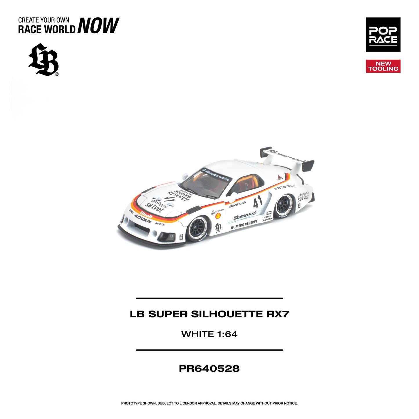 (PRE-ORDER) POPRACE 1:64 LB SUPER SILHOUETTE RX7 (FD3S) WHITE NEW TOOLING PR640528