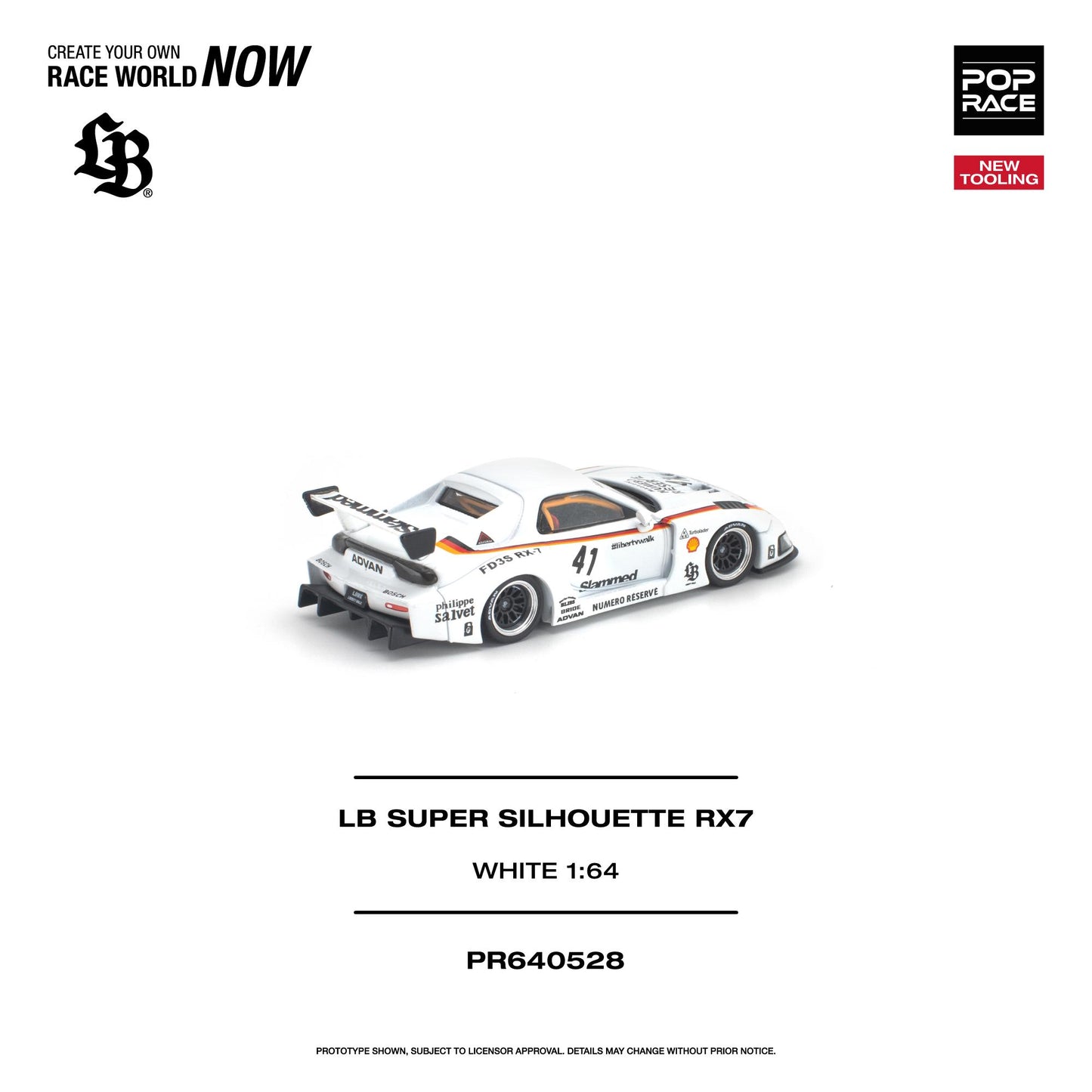 (PRE-ORDER) POPRACE 1:64 LB SUPER SILHOUETTE RX7 (FD3S) WHITE NEW TOOLING PR640528