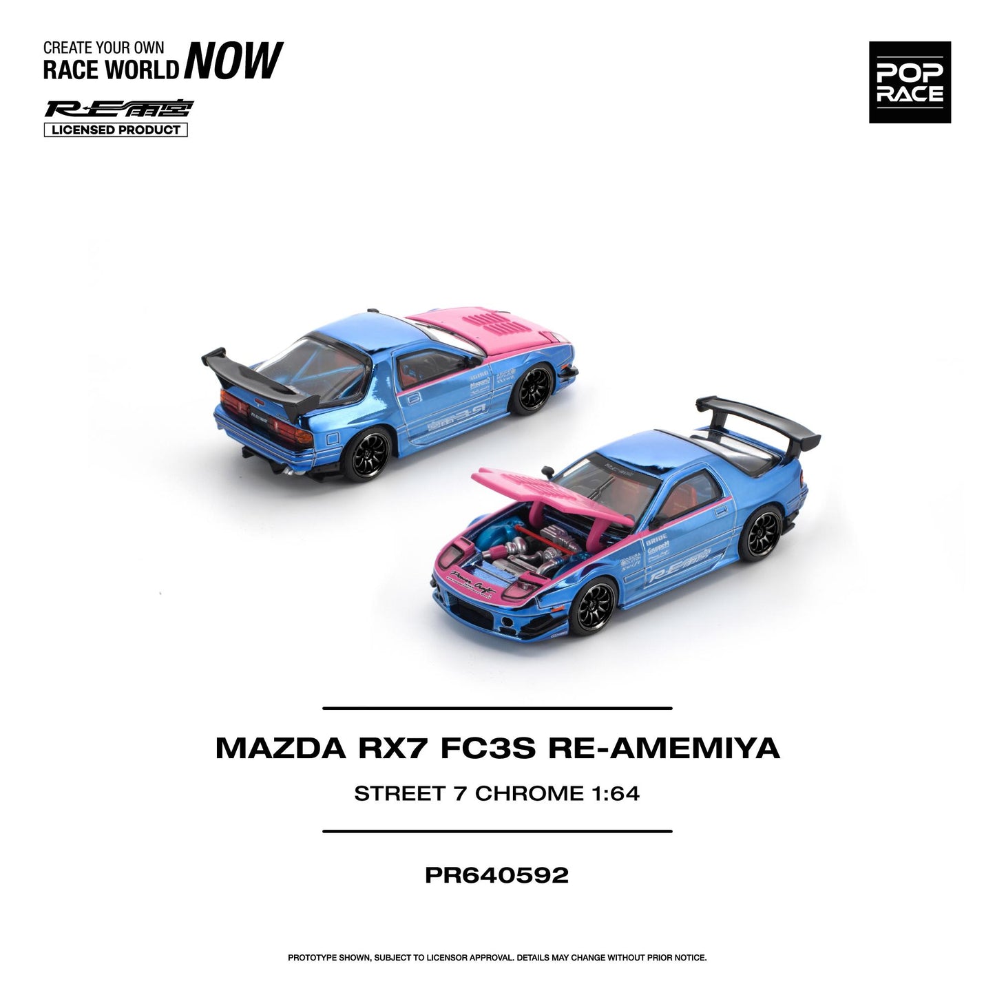 (PRE-ORDER) POPRACE 1:64 MAZDA RX7 (FC3S) RE-AMEMIYA STREET 7 CHROME PR640592