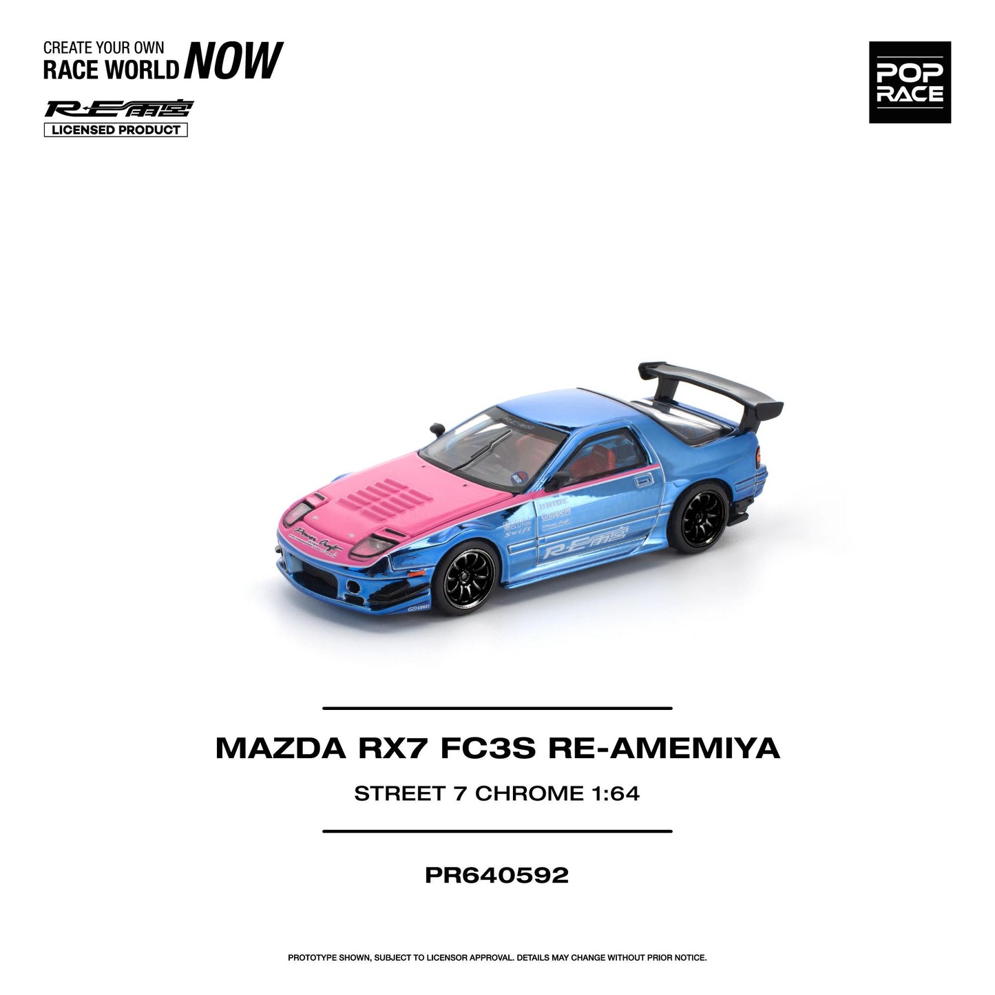 (PRE-ORDER) POPRACE 1:64 MAZDA RX7 (FC3S) RE-AMEMIYA STREET 7 CHROME PR640592