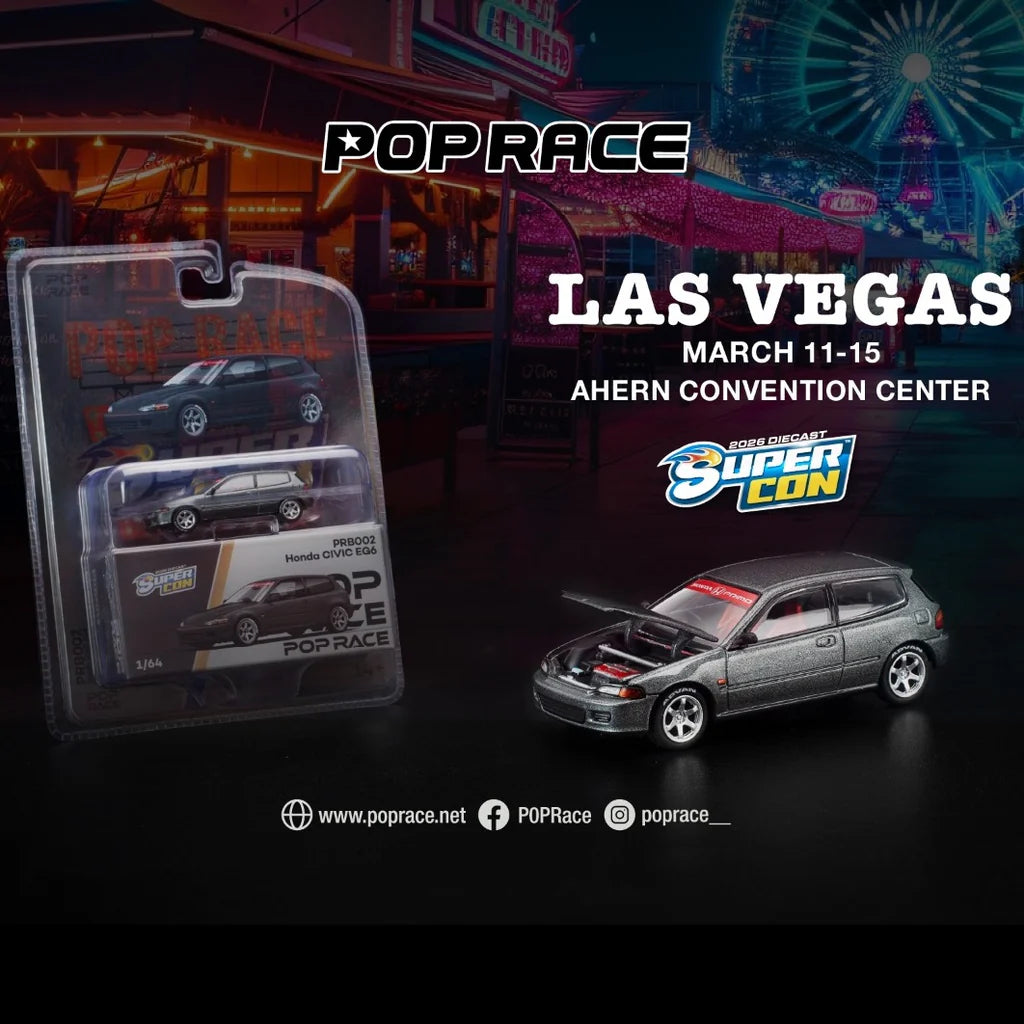 (PRE-ORDER) POPRACE 1:64 Honda Civic EG6 Dark Grey - Las Vegas Supercon 2026 Edition PRB002