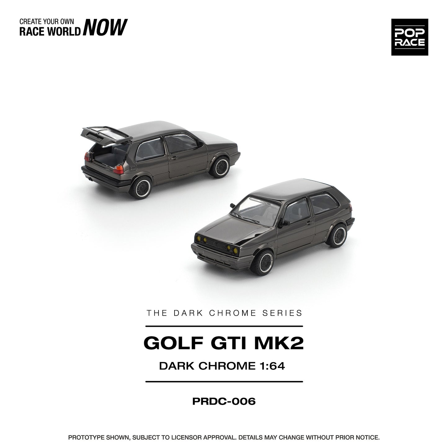 (PRE-ORDER) POPRACE 1:64 GOLF GTI MK2 DARK CHROME PRDC006