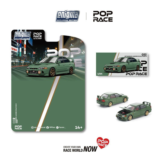 (PRE-ORDER) POPRACE 1:64 MITSUBISHI LANCER EVOLUTION IV GREEN (enigma exclusive edition) PRE022
