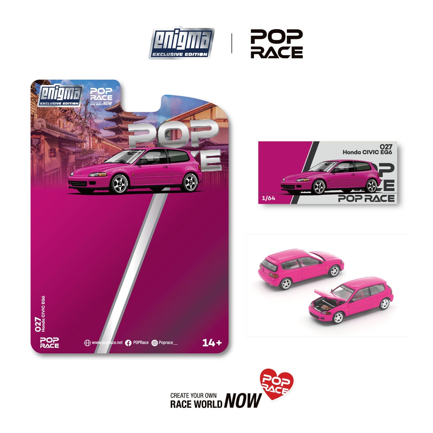 (PRE-ORDER) POPRACE 1:64 HONDA CIVIC EG6 - PINK (enigma exclusive edition) PRE027