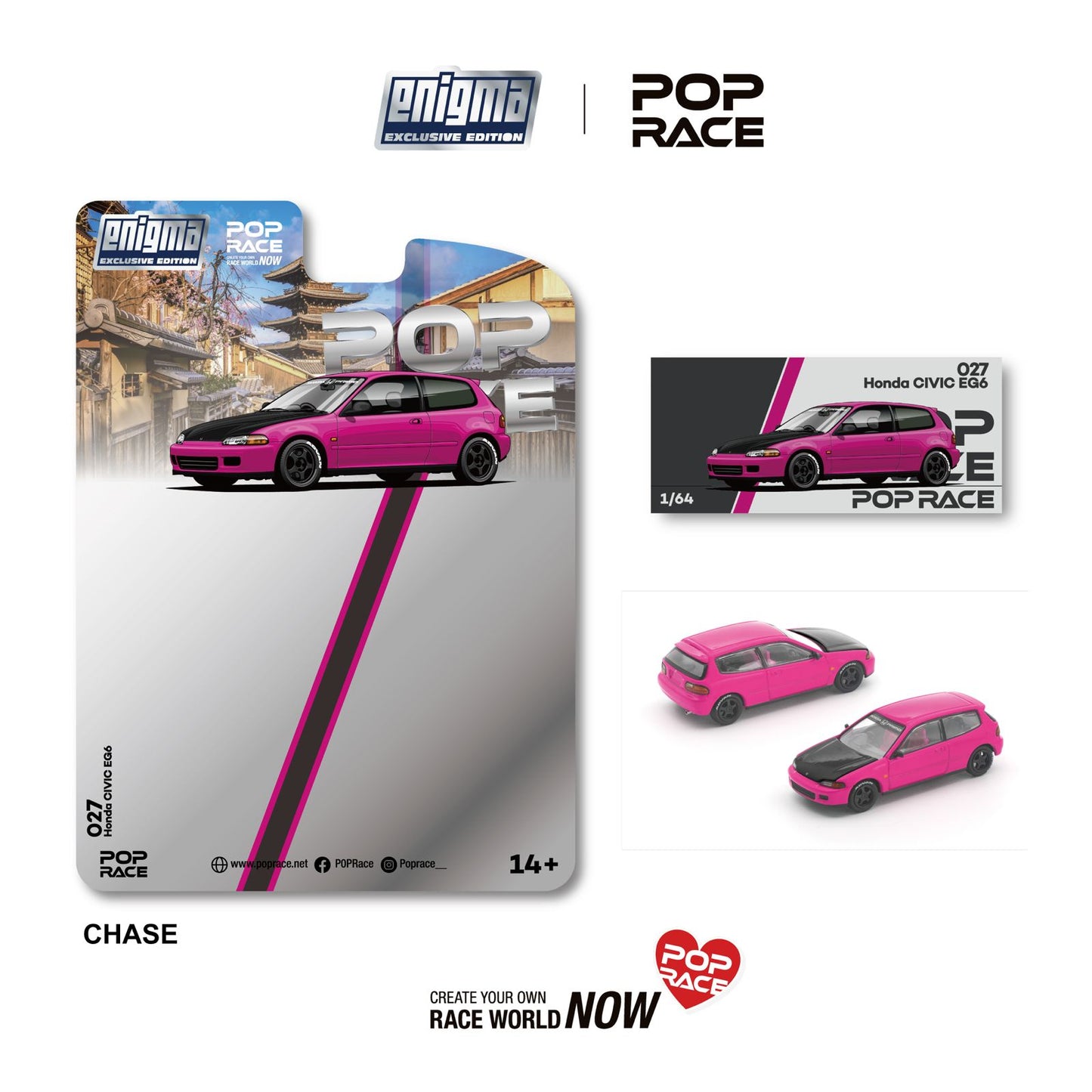 (PRE-ORDER) POPRACE 1:64 HONDA CIVIC EG6 - PINK (enigma exclusive edition) PRE027 CHASE