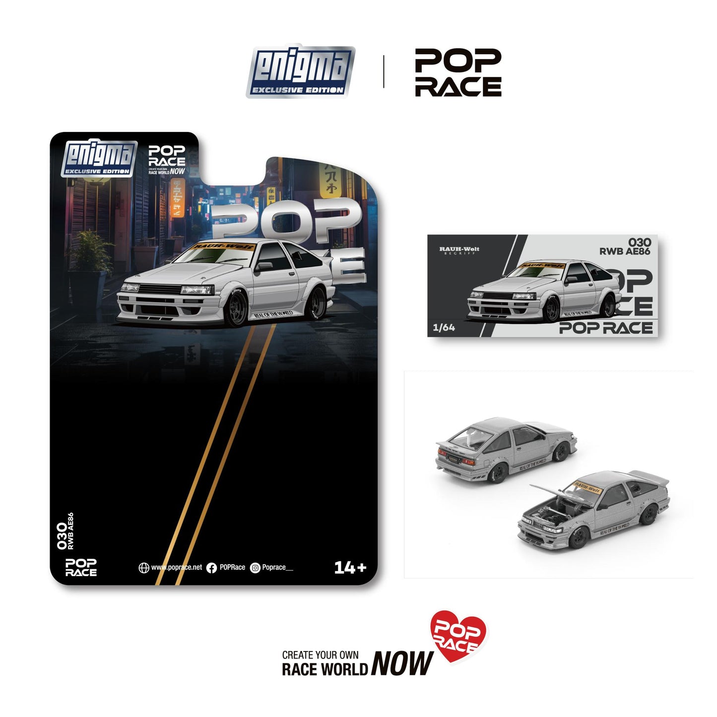 (PRE-ORDER) POPRACE 1:64 RWB AE86 - MATTE GREY (enigma exclusive edition) PRE030