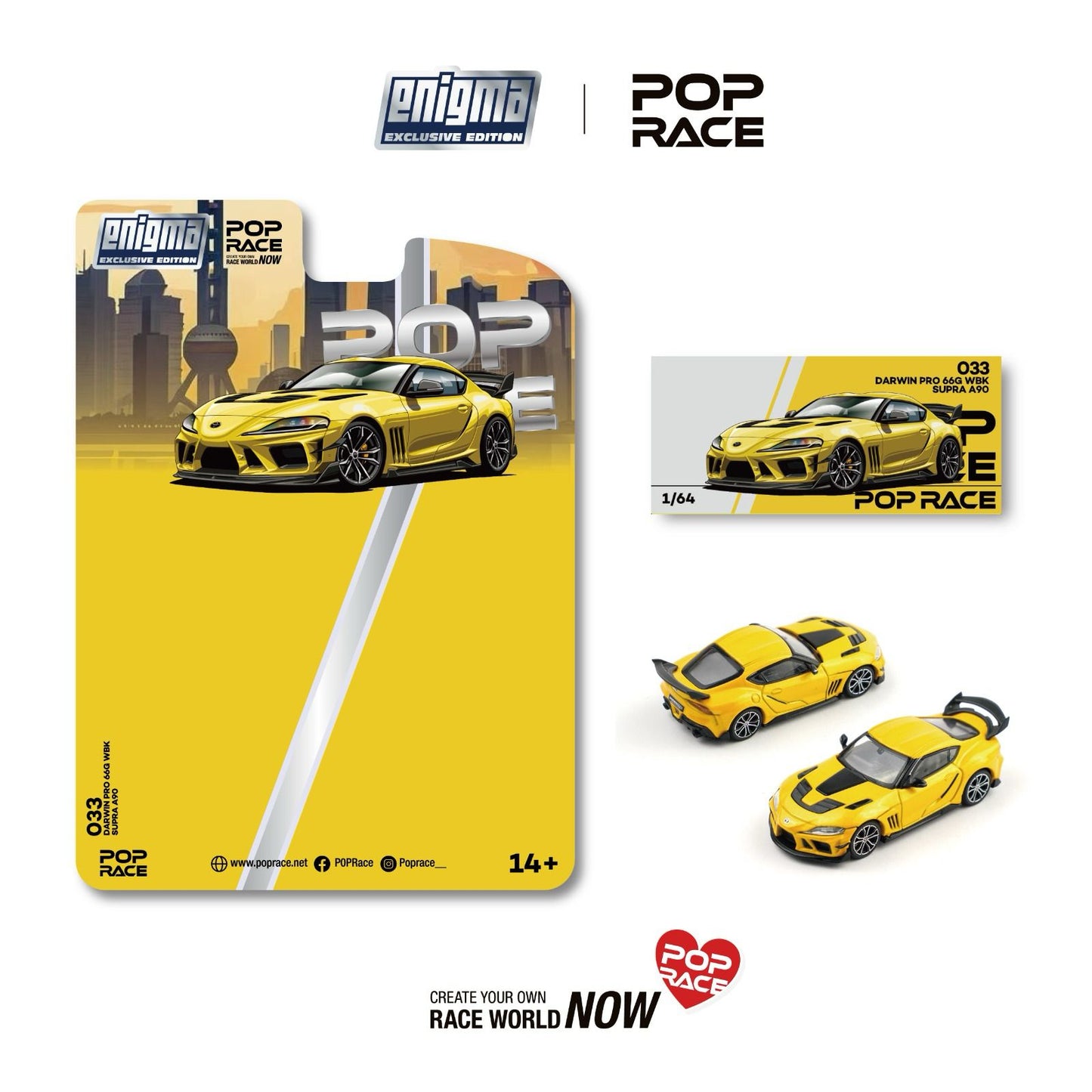 (PRE-ORDER) POPRACE 1:64 DARWIN PRO 66G WBK SUPRA A90 NITRO YELLOW (enigma exclusive edition) PRE033