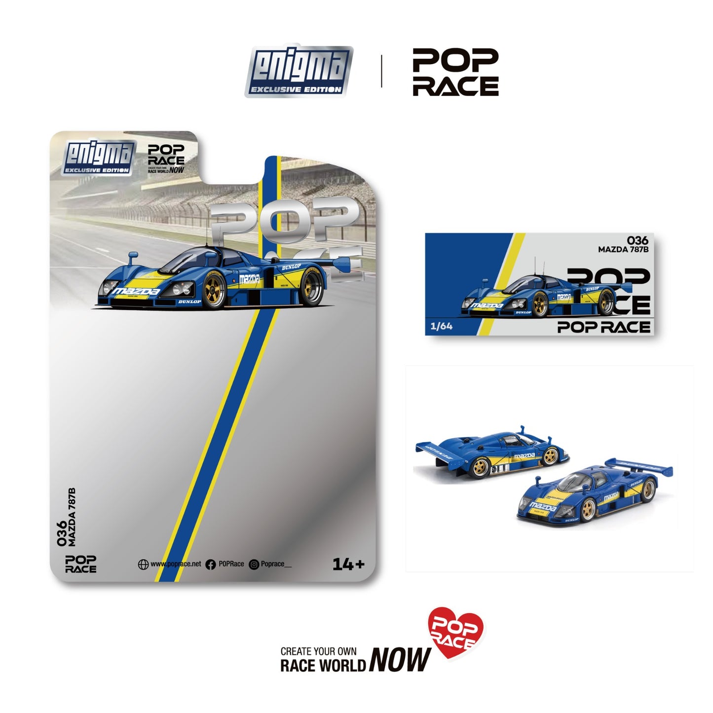 (PRE-ORDER) POPRACE 1:64 MAZDA 787B RACING BLUE/YELLOW PRE036 (enigma exclusive edition) PRE036