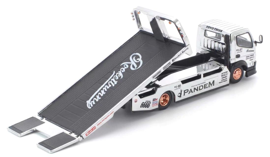 (PRE-ORDER) POPRACE x TS Exclusives 1:64 PANDEM FUSO 300 FLATBED TRANSPORTER SILVER CHROME PRT005