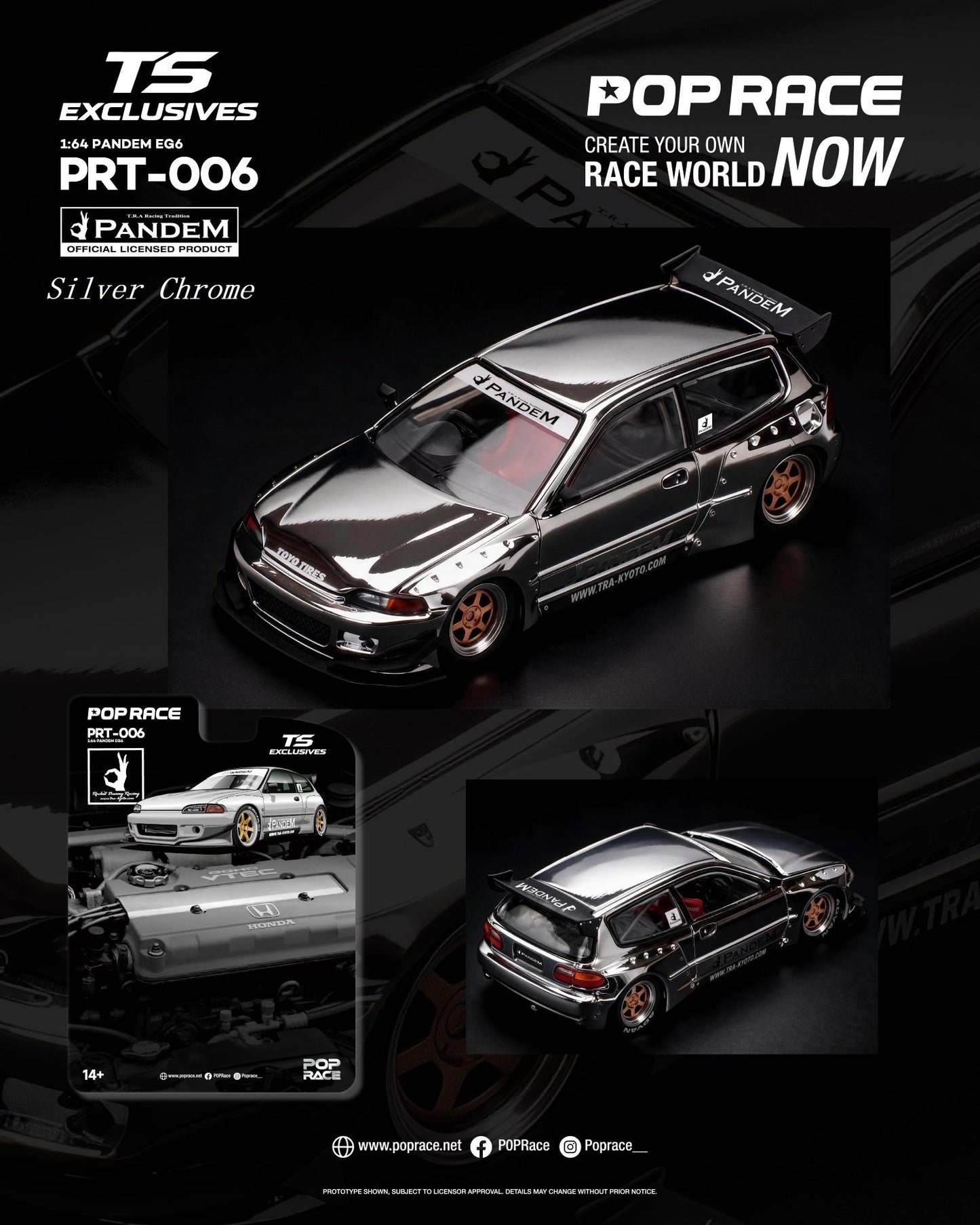 (PRE-ORDER) POPRACE x TS Exclusives 1:64 PANDEM EG6 SILVER CHROME PRT006
