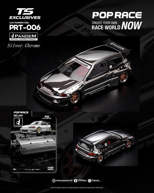 (PRE-ORDER) POPRACE x TS Exclusives 1:64 PANDEM EG6 SILVER CHROME PRT006