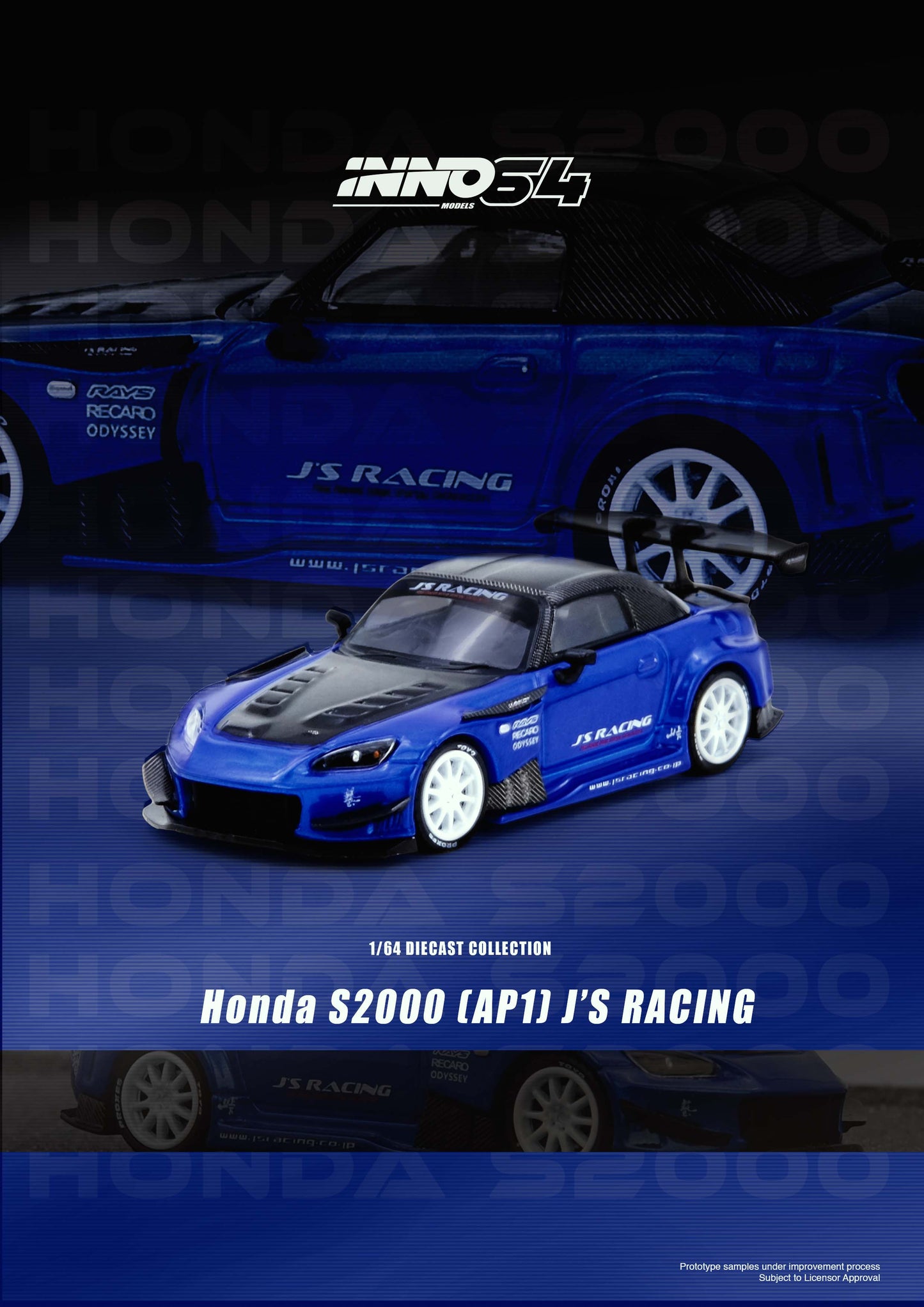 (PRE-ORDER) INNO64 1:64 HONDA S2000 J'S RACING Blue IN64-S2000JS-BLUE