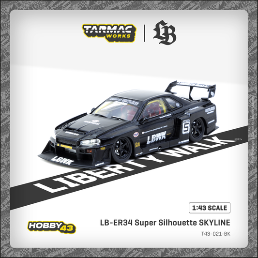 (PRE-ORDER) TARMAC WORKS HOBBY43 1:43 LB-ER34 Super Silhouette SKYLINE Black T43-021-BK