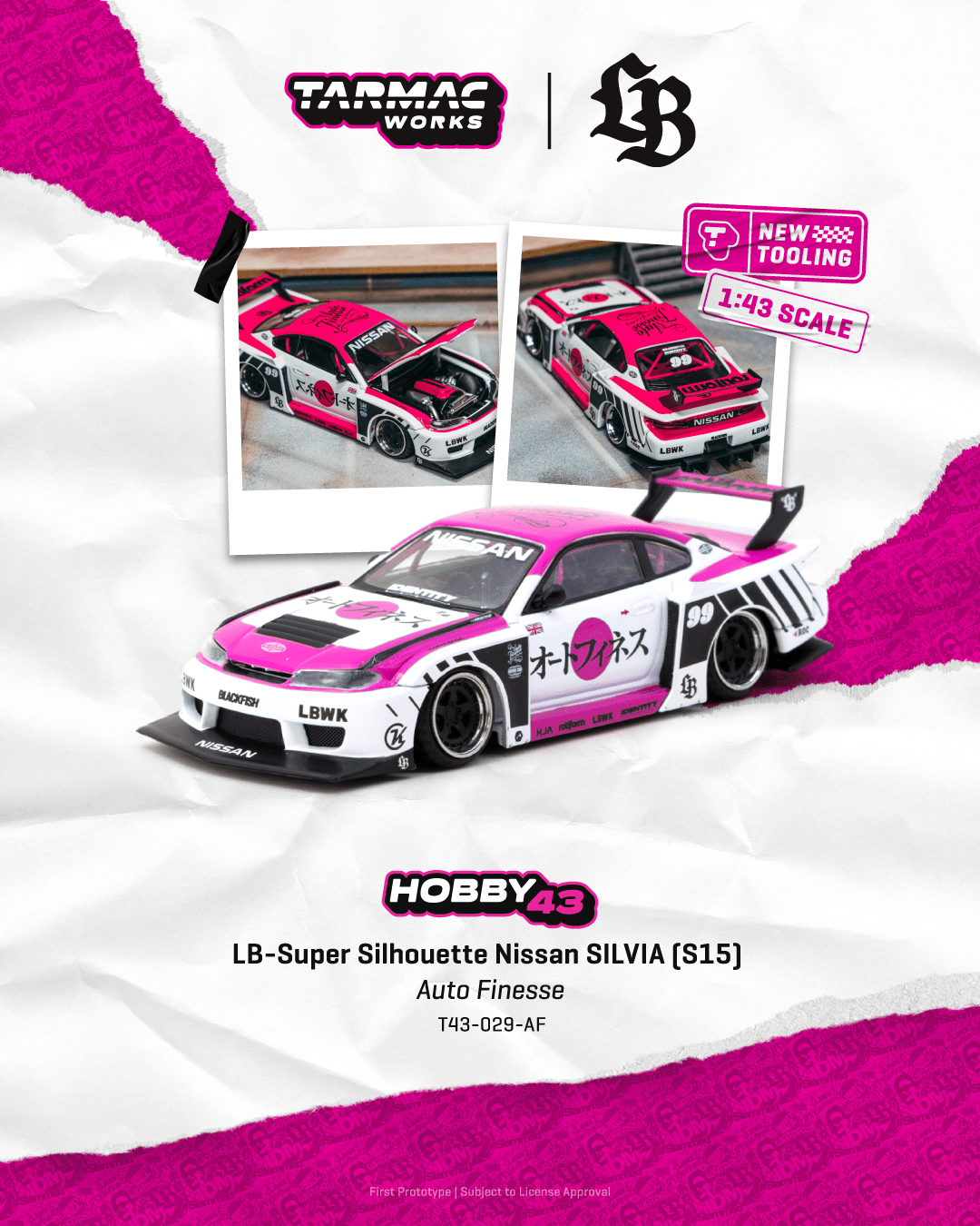 (PRE-ORDER) TARMAC WORKS HOBBY43 1:43 LB-Super Silhouette Nissan SILVIA (S15) Auto Finesse T43-029-AF