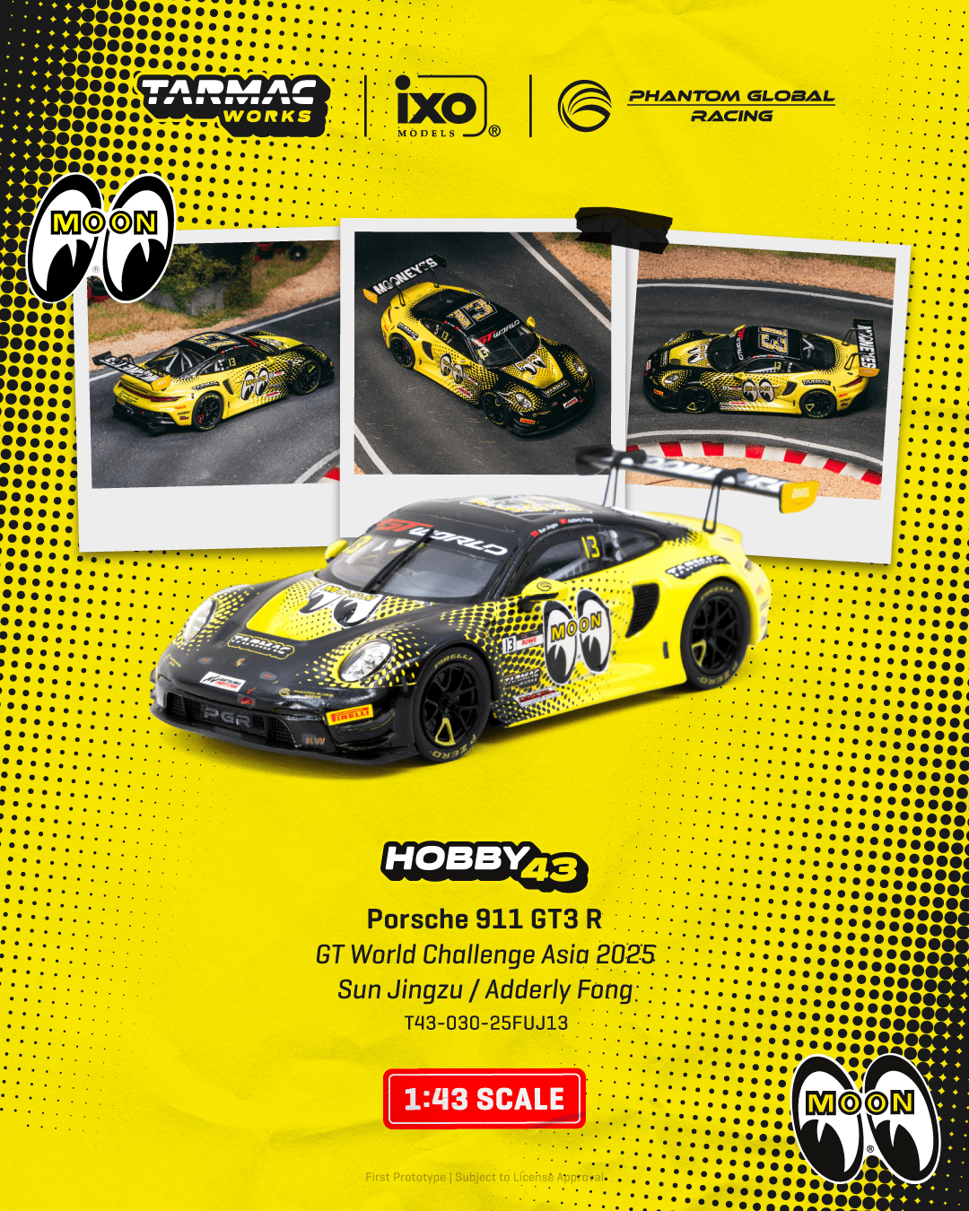 (PRE-ORDER) TARMAC WORKS HOBBY43 1:43 Porsche 911 GT3 R GT World Challenge Asia 2025 Phantom Global Racing Sun Jingzu / Adderly Fong T43-030-25FUJ13