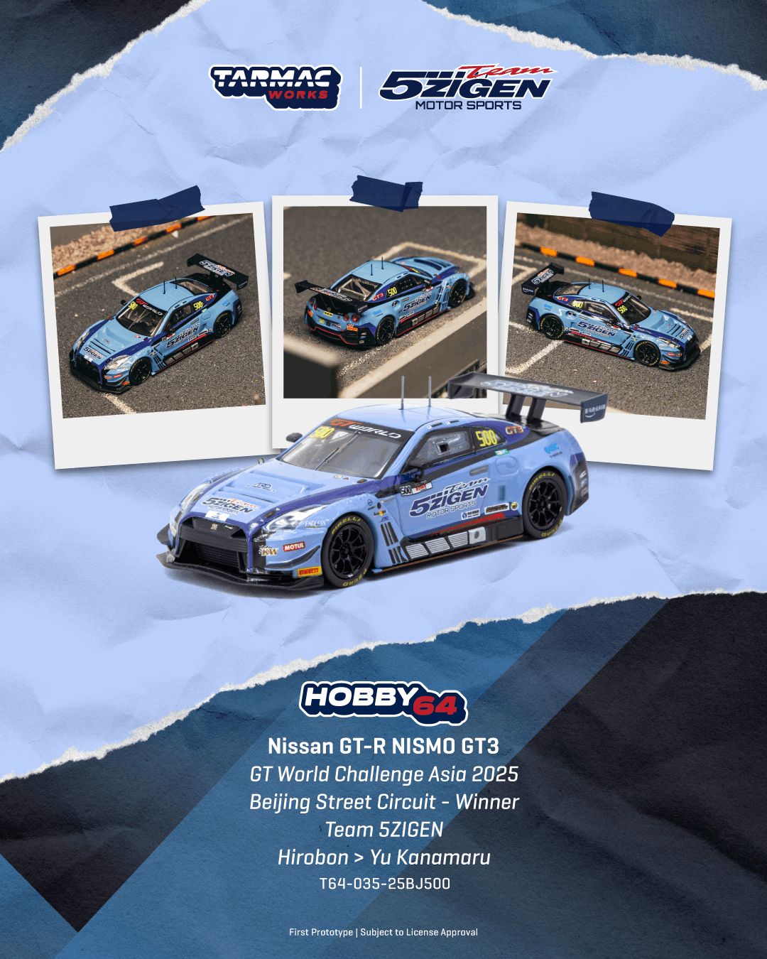 (PRE-ORDER) TARMAC WORKS 1:64 Nissan GT-R NISMO GT3 GT World Challenge Asia 2025 Beijing Street Circuit - Winner TEAM 5ZIGEN T64-035-25BJ500