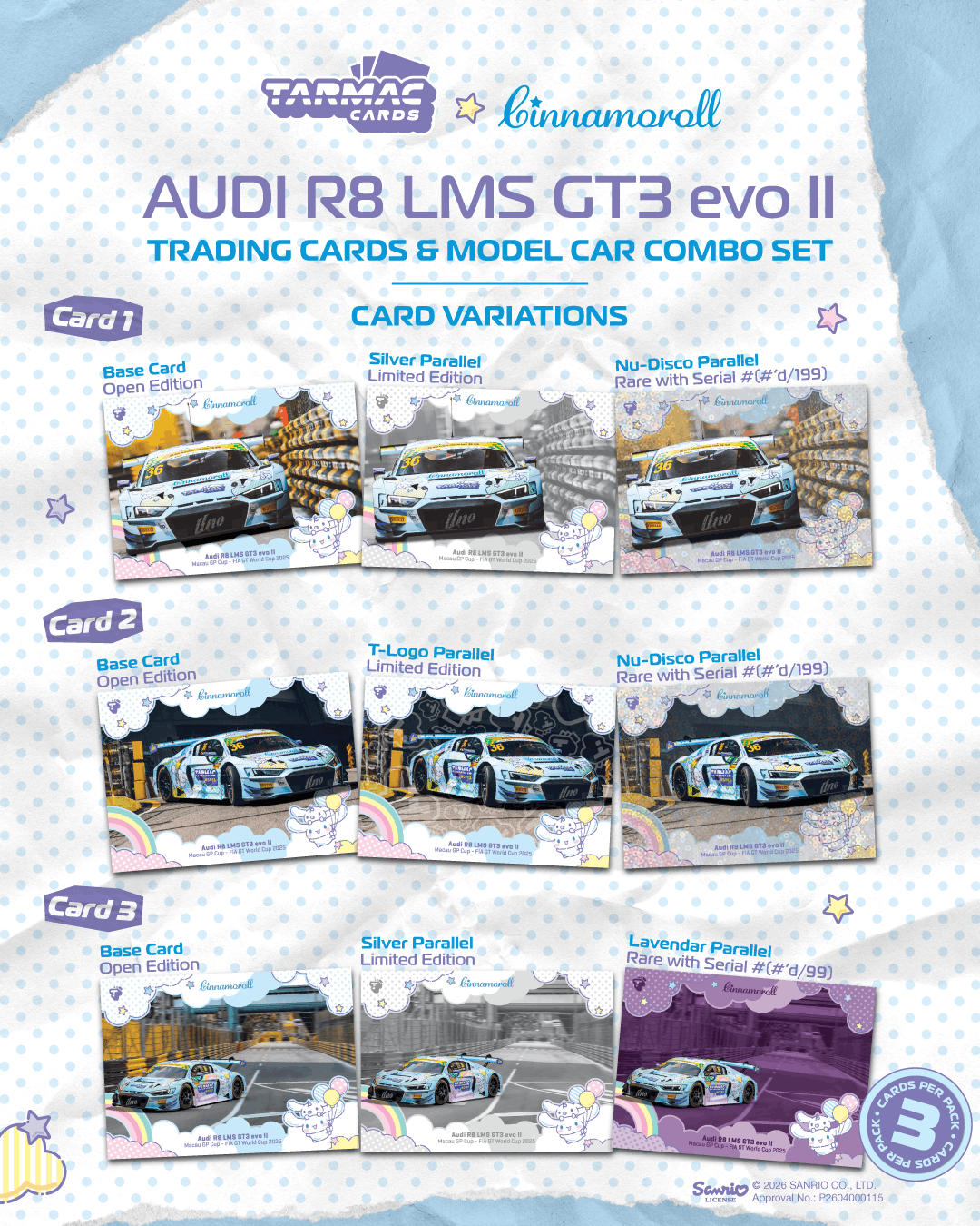 (PRE-ORDER) Tarmac Works HOBBY64 1:64 Audi R8 LMS GT3 evo II Macau GT Cup - FIA GT World Cup 2025 Uno Racing Adderly Fong Model Car + Trading Cards Combo Set T64-043-25MGP36