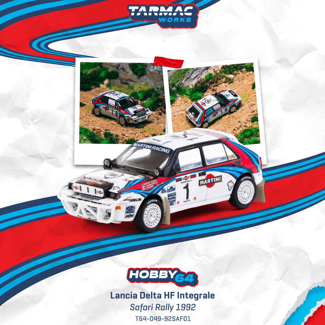 (PRE-ORDER) TARMAC WORKS HOBBY64 1:64 Lancia Delta HF Integrale Safari Rally 1992 Juha Kankkunen /Juha Piironen T64-049-92SAF01