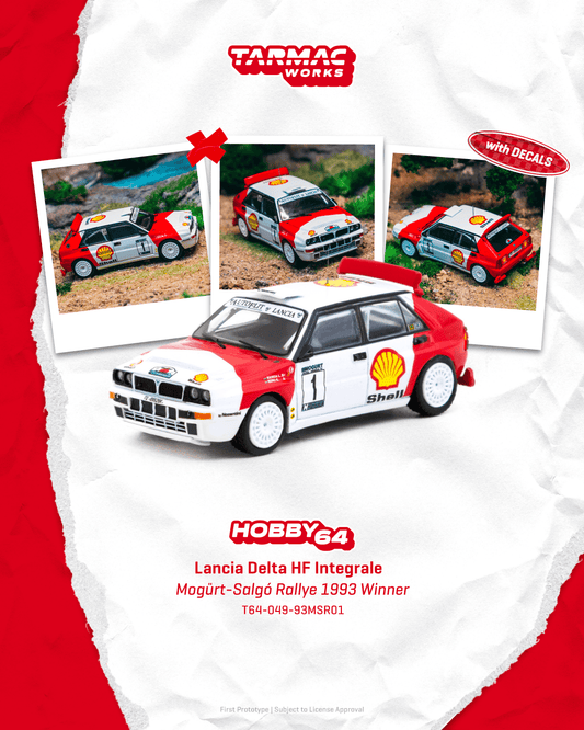 (PRE-ORDER) TARMAC WORKS HOBBY64 1:64 Lancia Delta HF Integrale Mogürt-Salgó Rallye 1993 Winner László Sen Ranga / Ernő Büki T64-049-93MSR01