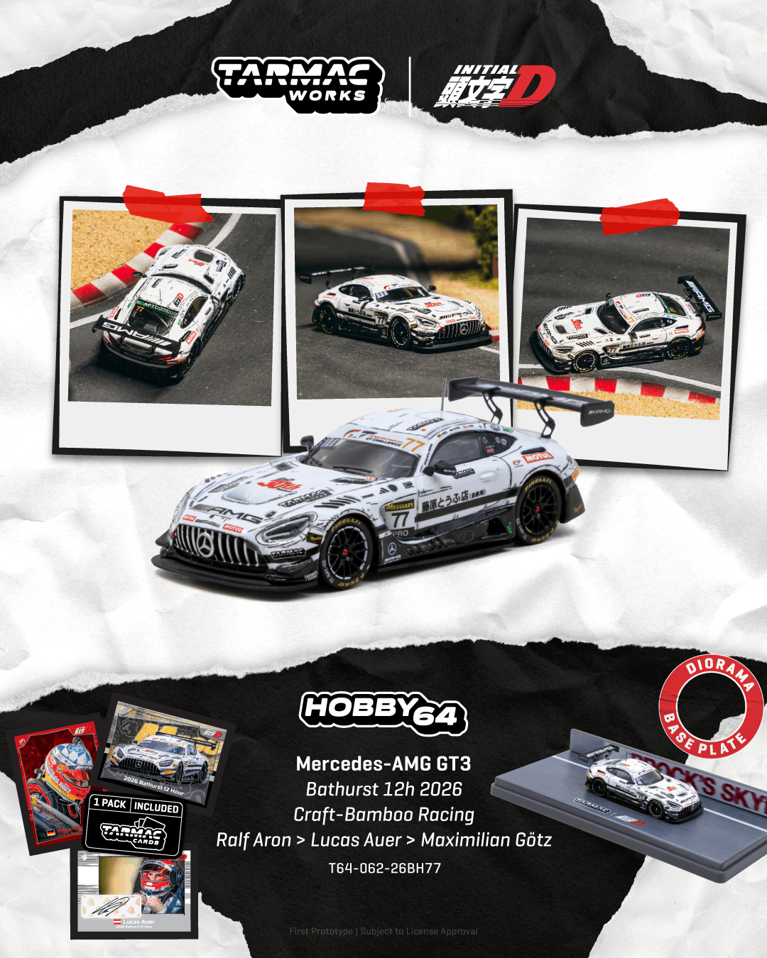 (PRE-ORDER) Tarmac Works HOBBY64 1:64 Mercedes-AMG GT3 Bathurst 12h 2026 Craft-Bamboo Racing Model Car + Trading Cards Combo Set (Display Case) T64-062-26BH77