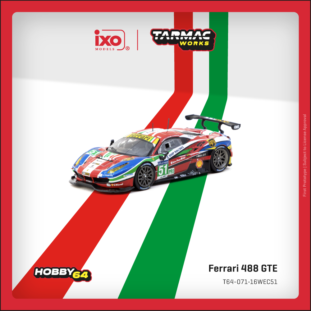 (PRE-ORDER) TARMAC WORKS HOBBY64 1:64 Ferrari 488 GTE 24h of Le Mans 2016 G. Bruni / J. Calado / A. Pier Guidi T64-071-16WEC51