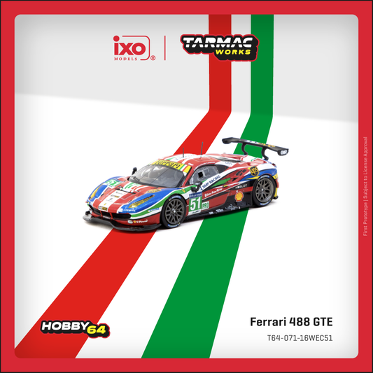 (PRE-ORDER) TARMAC WORKS HOBBY64 1:64 Ferrari 488 GTE 24h of Le Mans 2016 G. Bruni / J. Calado / A. Pier Guidi T64-071-16WEC51