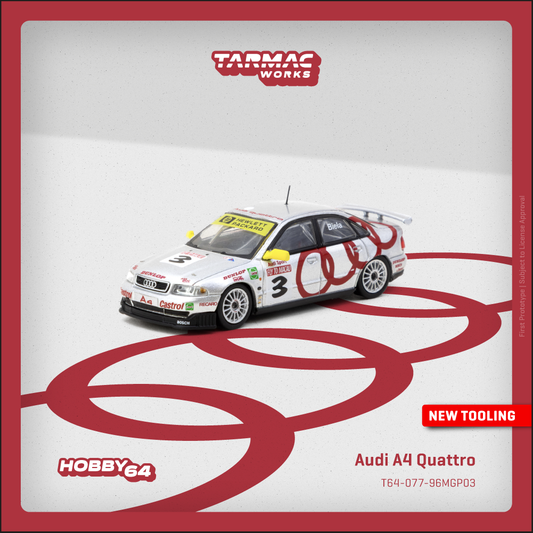 (PRE-ORDER) TARMAC WORKS HOBBY64 1:64 Audi A4 Quattro Macau Guia Race 1996 Winner Frank Biela T64-077-96MGP03