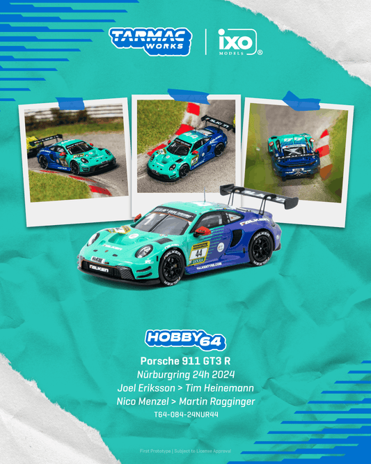(PRE-ORDER) TARMAC WORKS 1:64 Porsche 911 GT3 R Nürburgring 24h 2024 Joel Eriksson / Tim Heinemann / Nico Menzel / Martin Ragginger T64-084-24NUR44