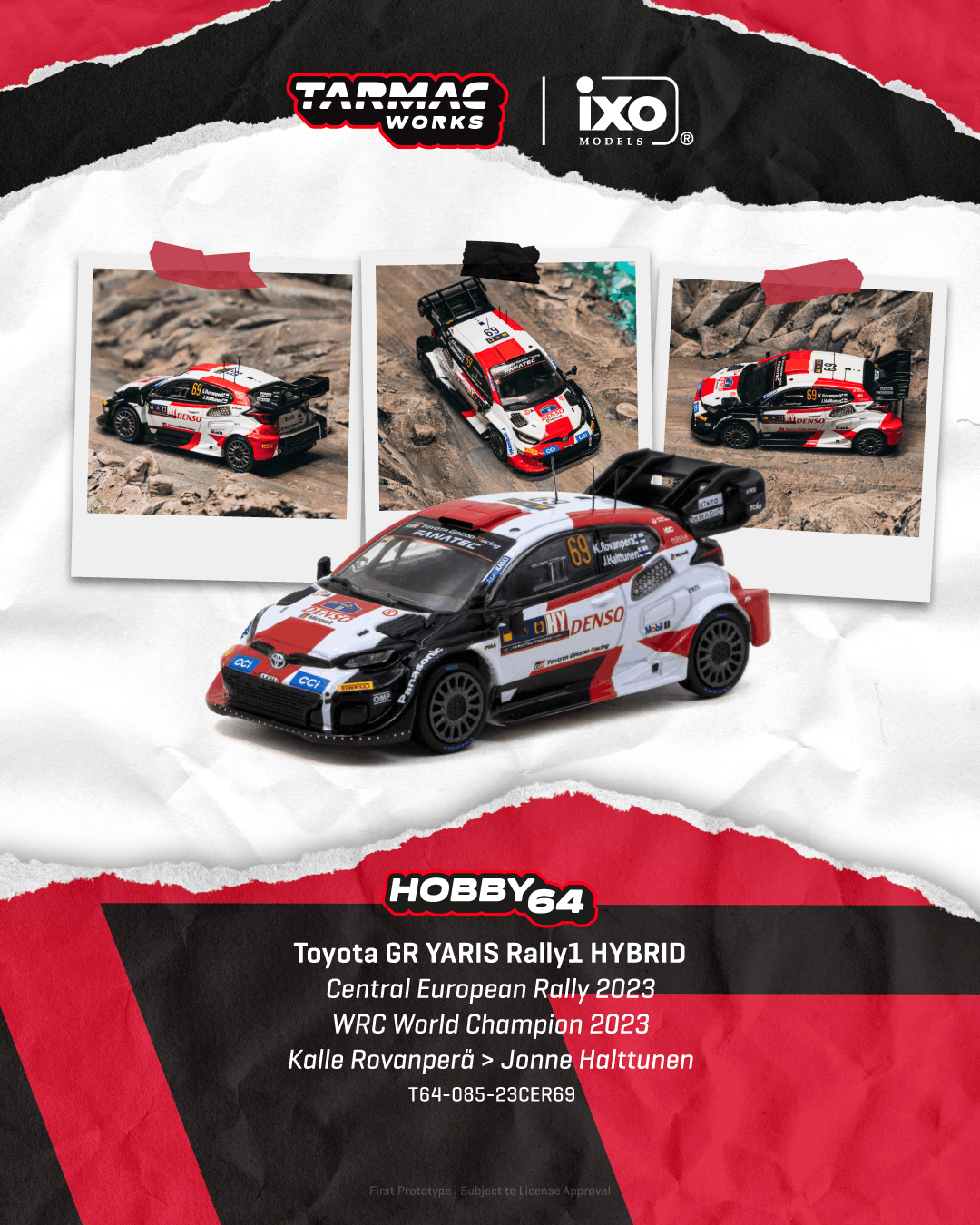 (PRE-ORDER) TARMAC WORKS 1:64 Toyota GR YARIS Rally1 HYBRID Central European Rally 2023 WRC World Champion 2023 Kalle Rovanperä / Jonne Halttunen T64-085-23CER69