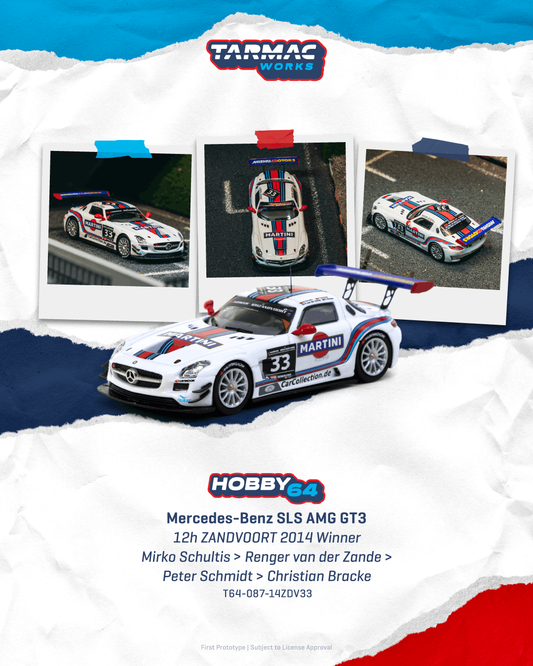 (PRE-ORDER) HOBBY64 1:64 Mercedes-Benz SLS AMG GT3 12h ZANDVOORT 2014 Winner Mirko Schultis / Renger van der Zande / Peter Schmidt / Christian Bracke T64-087-14ZDV33