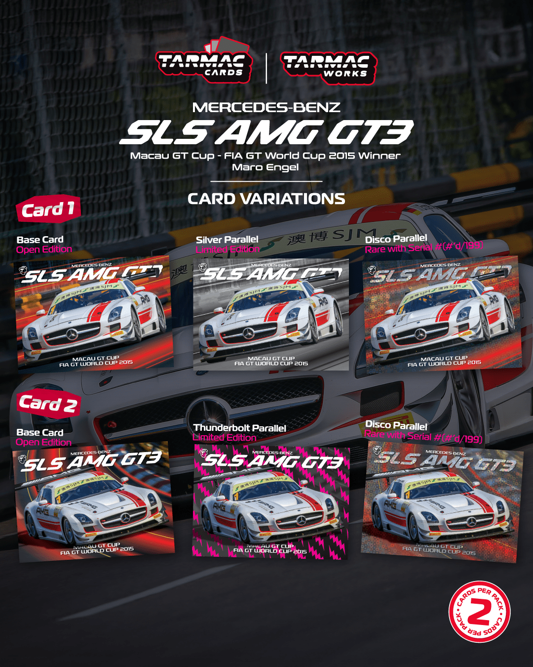 (PRE-ORDER) TARMAC HOBBY64 1:64 Mercedes-Benz SLS AMG GT3 Macau GT Cup - FIA GT World Cup 2015 Winner Maro Engel Model Car + Trading Cards Combo Set T64-087-15MGP01